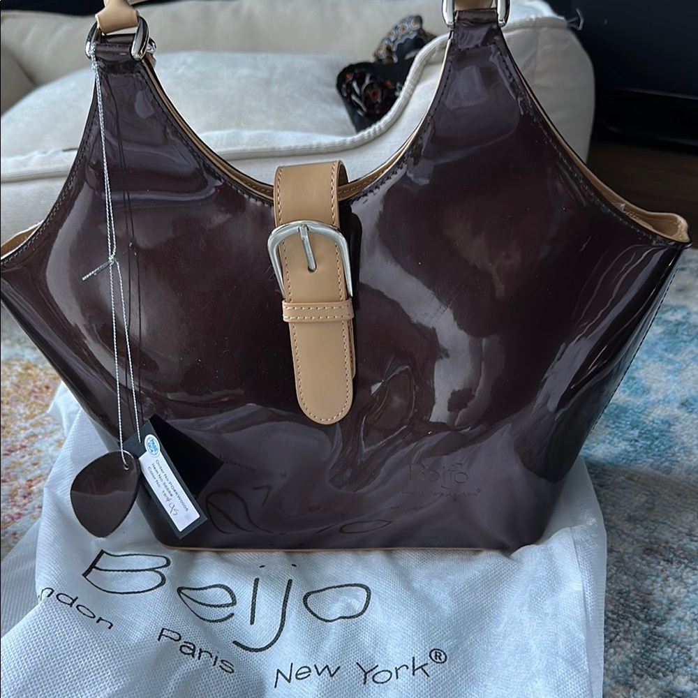 Beijo Brown and Tan Shoulder Bag with Buckle Detail